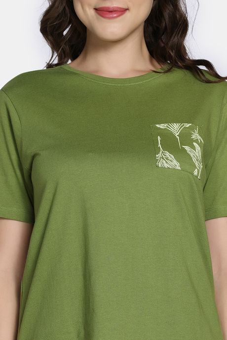 Zivame Nature Trails Knit Cotton Pyjama Set -Turtle Green — image 5